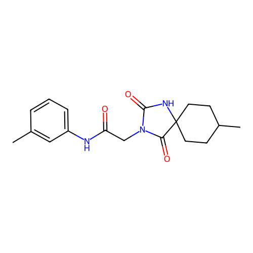 2-{8-methyl-2,4-dioxo-1,3-diazaspiro[4.5]decan-3-yl}-N-(3-methylphenyl)acetamide structure