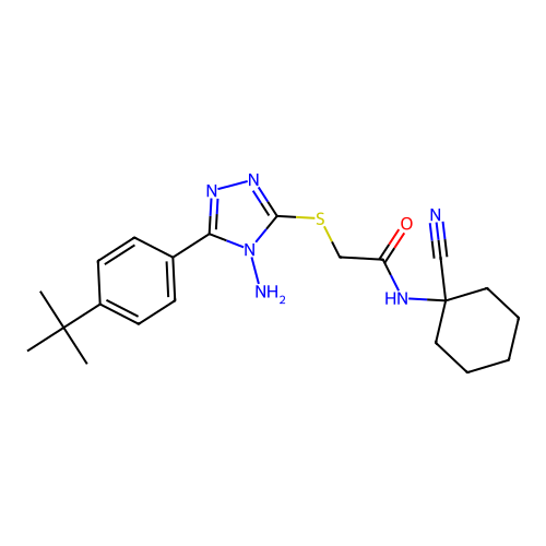 2-[[4-amino-5-(4-tert-butylphenyl)-1,2,4-triazol-3-yl]sulfanyl]-N-(1-cyanocyclohexyl)acetamide structure