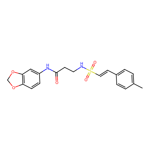 N-(1,3-dioxaindan-5-yl)-3-[2-(4-methylphenyl)ethenesulfonamido]propanamide structure