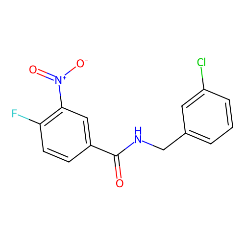 N-[(3-chlorophenyl)methyl]-4-fluoro-3-nitrobenzamide structure