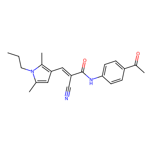 (E)-N-(4-acetylphenyl)-2-cyano-3-(2,5-dimethyl-1-propylpyrrol-3-yl)prop-2-enamide structure