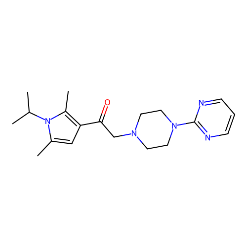 1-[2,5-dimethyl-1-(propan-2-yl)-1H-pyrrol-3-yl]-2-[4-(pyrimidin-2-yl)piperazin-1-yl]ethan-1-one structure