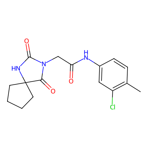 N-(3-chloro-4-methylphenyl)-2-{2,4-dioxo-1,3-diazaspiro[4.4]nonan-3-yl}acetamide structure