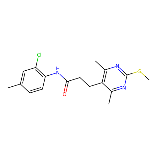N-(2-chloro-4-methylphenyl)-3-(4,6-dimethyl-2-methylsulfanylpyrimidin-5-yl)propanamide structure