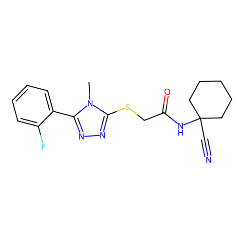 N-(1-cyanocyclohexyl)-2-[[5-(2-fluorophenyl)-4-methyl-1,2,4-triazol-3-yl]sulfanyl]acetamide structure