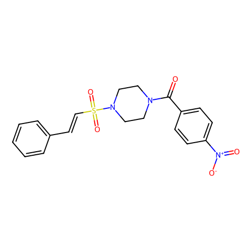 (4-nitrophenyl)-[4-[(E)-2-phenylethenyl]sulfonylpiperazin-1-yl]methanone structure