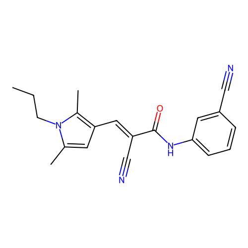 (E)-2-cyano-N-(3-cyanophenyl)-3-(2,5-dimethyl-1-propylpyrrol-3-yl)prop-2-enamide structure