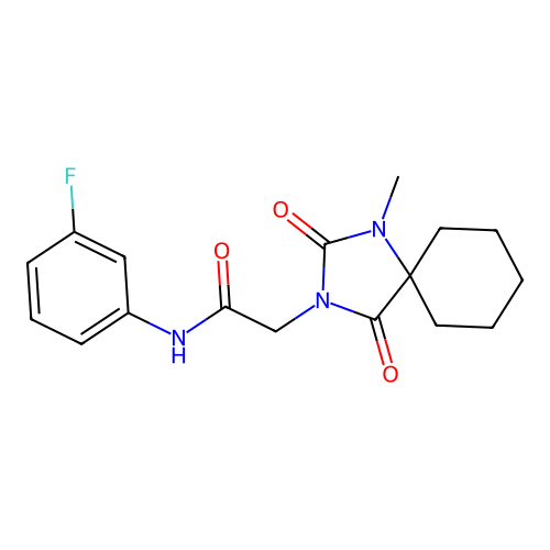 N-(3-fluorophenyl)-2-{1-methyl-2,4-dioxo-1,3-diazaspiro[4.5]decan-3-yl}acetamide structure