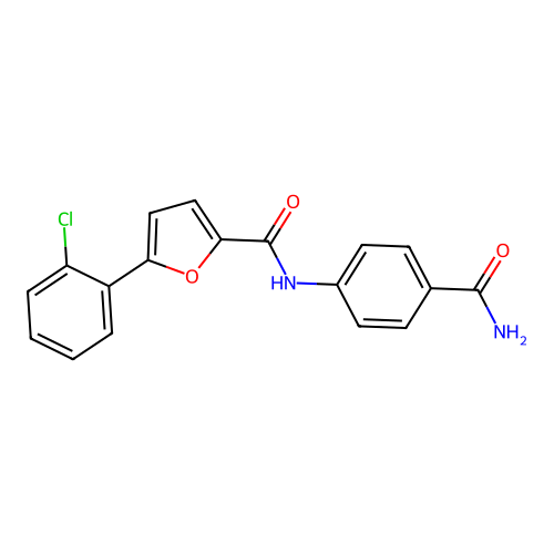 N-(4-carbamoylphenyl)-5-(2-chlorophenyl)furan-2-carboxamide structure