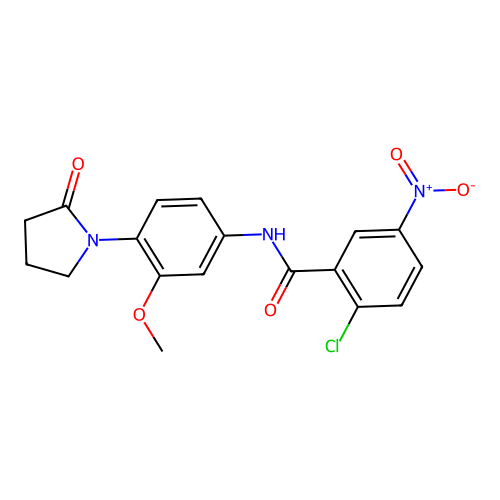 2-chloro-N-[3-methoxy-4-(2-oxopyrrolidin-1-yl)phenyl]-5-nitrobenzamide structure