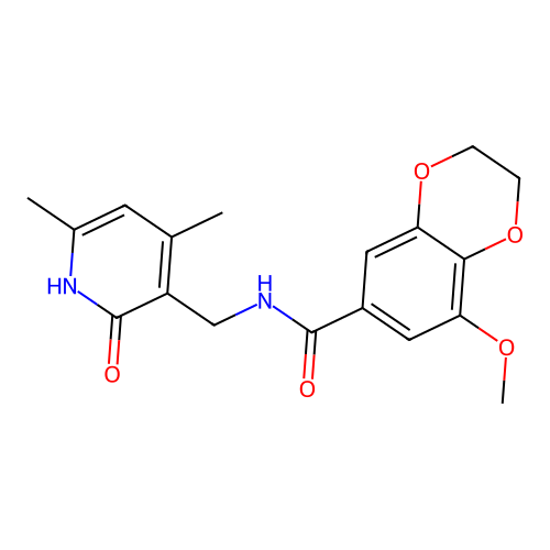 N-[(4,6-dimethyl-2-oxo-1H-pyridin-3-yl)methyl]-5-methoxy-2,3-dihydro-1,4-benzodioxine-7-carboxamide structure