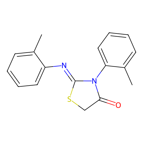 (2Z)-3-(2-methylphenyl)-2-[(2-methylphenyl)imino]-1,3-thiazolidin-4-one structure