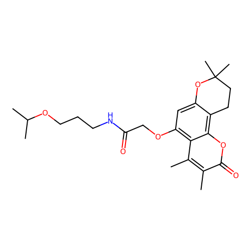 N-(3-isopropoxypropyl)-2-((3,4,8,8-tetramethyl-2-oxo-2,8,9,10-tetrahydropyrano[2,3-f]chromen-5-yl)oxy)acetamide structure
