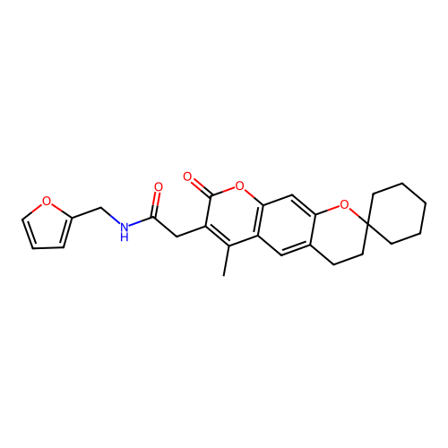 N-(furan-2-ylmethyl)-2-(6'-methyl-8'-oxo-4',8'-dihydro-3'H-spiro[cyclohexane-1,2'-pyrano[3,2-g]chromen]-7'-yl)acetamide structure