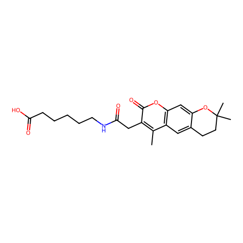 6-(2-(4,8,8-trimethyl-2-oxo-2,6,7,8-tetrahydropyrano[3,2-g]chromen-3-yl)acetamido)hexanoic acid structure
