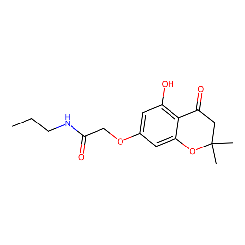 2-((5-hydroxy-2,2-dimethyl-4-oxochroman-7-yl)oxy)-N-propylacetamide structure