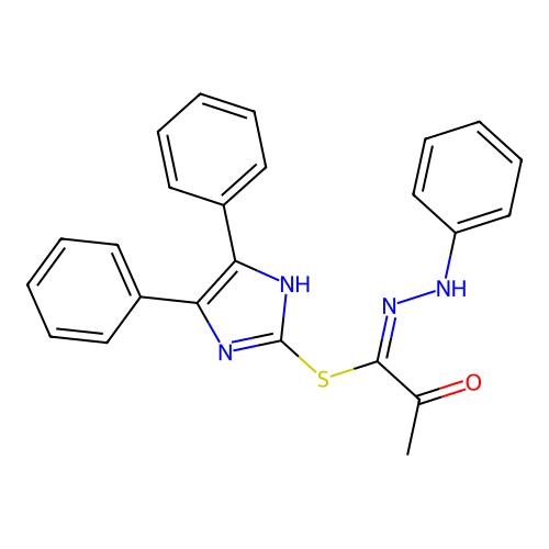 4,5-diphenyl-1H-imidazol-2-yl 2-oxo-N-phenylpropanehydrazonothioate structure