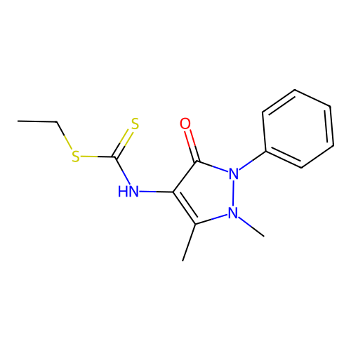 ethyl (1,5-dimethyl-3-oxo-2-phenyl-2,3-dihydro-1H-pyrazol-4-yl)carbamodithioate structure