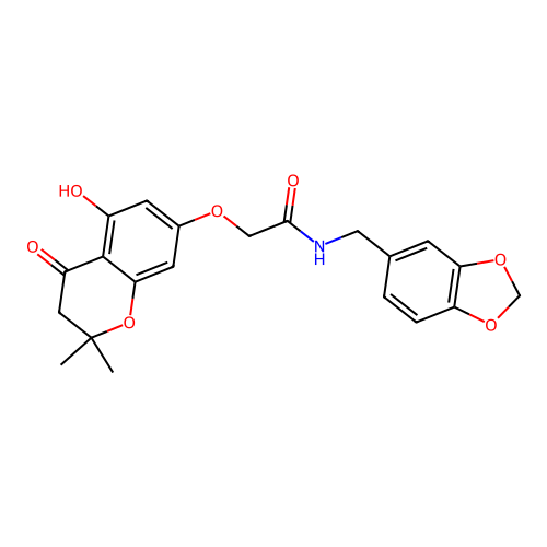 N-(1,3-benzodioxol-5-ylmethyl)-2-[(5-hydroxy-2,2-dimethyl-4-oxo-3,4-dihydro-2H-chromen-7-yl)oxy]acetamide structure