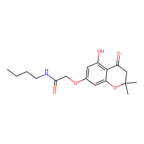 N-butyl-2-((5-hydroxy-2,2-dimethyl-4-oxochroman-7-yl)oxy)acetamide structure