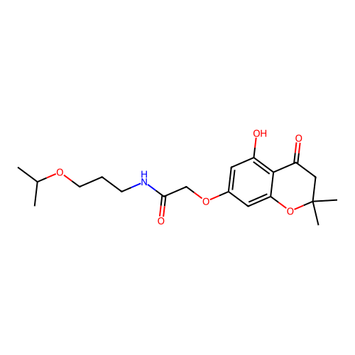 2-((5-hydroxy-2,2-dimethyl-4-oxochroman-7-yl)oxy)-N-(3-isopropoxypropyl)acetamide structure