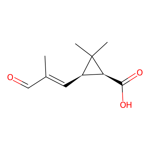 (1S,3R)-2,2-Dimethyl-3-((E)-2-methyl-3-oxoprop-1-enyl)cyclopropane-1-carboxylic acid structure