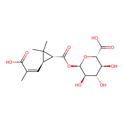 (2S,3S,4S,5R,6R)-3,4,5-Trihydroxy-6-((1R,3R)-3-((Z)-3-hydroxy-2-methyl-3-oxoprop-1-enyl)-2,2-dimethylcyclopropanecarbonyl)oxyoxane-2-carboxylic acid structure