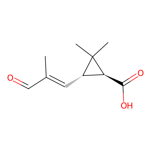 (1S,3S)-2,2-Dimethyl-3-((E)-2-methyl-3-oxoprop-1-enyl)cyclopropane-1-carboxylic acid structure