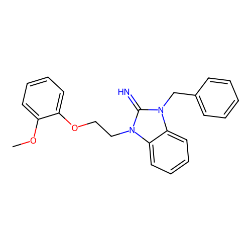 1-Benzyl-3-[2-(2-methoxyphenoxy)ethyl]benzimidazol-2-imine structure