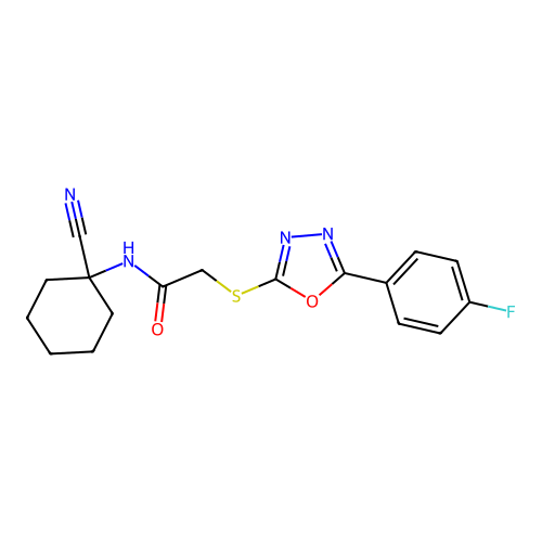 N-(1-cyanocyclohexyl)-2-[[5-(4-fluorophenyl)-1,3,4-oxadiazol-2-yl]sulfanyl]acetamide structure