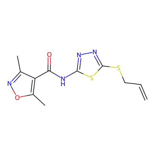 3,5-dimethyl-N-[5-(prop-2-en-1-ylsulfanyl)-1,3,4-thiadiazol-2-yl]-1,2-oxazole-4-carboxamide structure