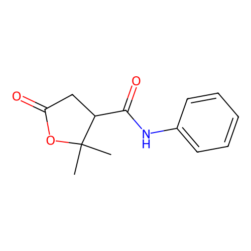 2,2-dimethyl-5-oxo-N-phenyltetrahydrofuran-3-carboxamide structure
