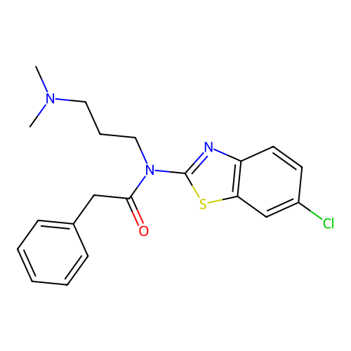 N-(6-chloro-1,3-benzothiazol-2-yl)-N-[3-(dimethylamino)propyl]-2-phenylacetamide structure