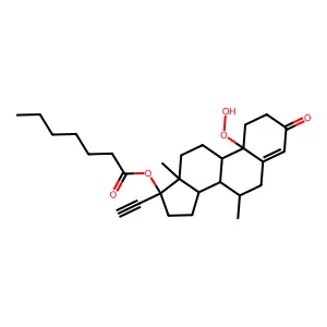 10-Hydroperoxy-7-methylnorethindrone 17-heptanoate structure