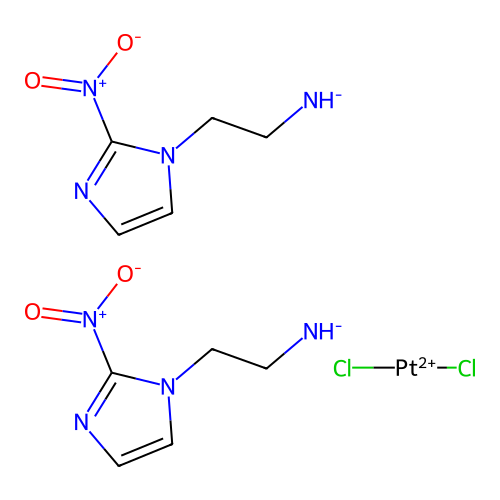 Dichloroplatinum(2+);bis(2-(2-nitroimidazol-1-yl)ethylazanide) structure