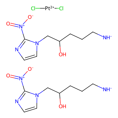 Dichloroplatinum(2+); [4-hydroxy-5-(2-nitroimidazol-1-yl)pentyl]azanide structure