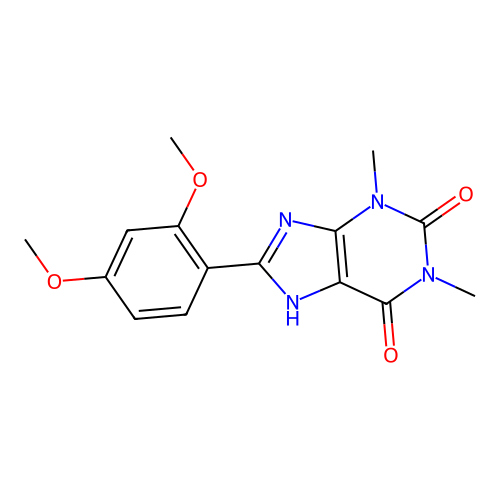 8-(2,4-dimethoxyphenyl)-1,3-dimethyl-3,7-dihydro-1H-purine-2,6-dione structure