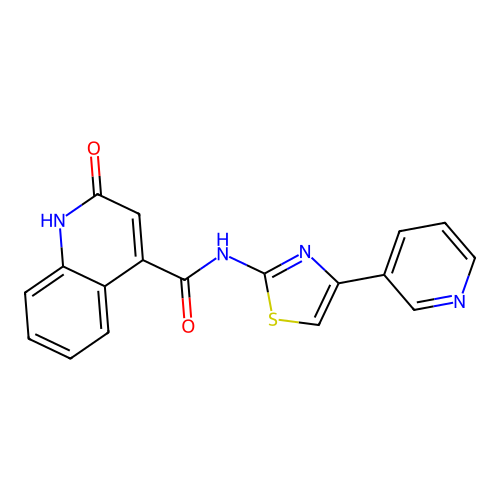 2-hydroxy-N-[4-(pyridin-3-yl)-1,3-thiazol-2-yl]quinoline-4-carboxamide structure