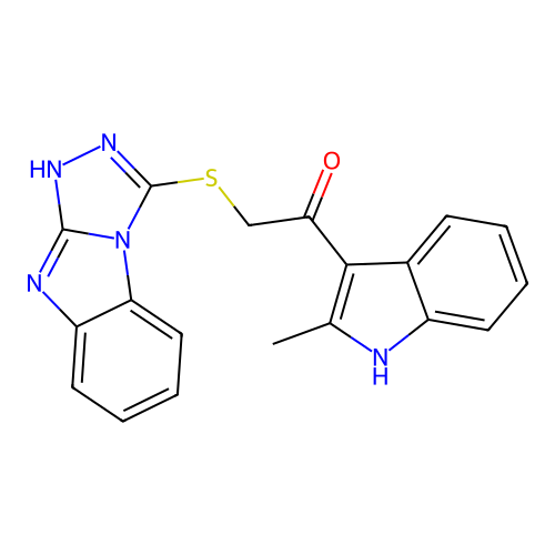 1-(2-methyl-1H-indol-3-yl)-2-(9H-[1,2,4]triazolo[4,3-a]benzimidazol-3-ylsulfanyl)ethanone structure