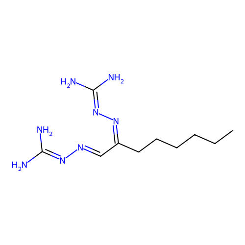2-[1-(Diaminomethylidenehydrazinylidene)octan-2-ylideneamino]guanidine structure