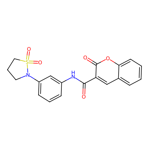 N-(3-(1,1-dioxidoisothiazolidin-2-yl)phenyl)-2-oxo-2H-chromene-3-carboxamide structure