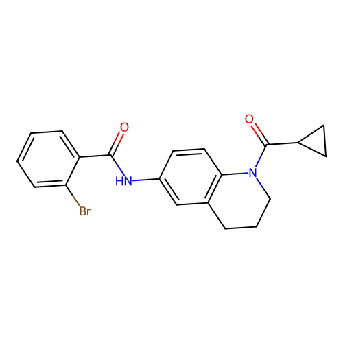 2-bromo-N-[1-(cyclopropanecarbonyl)-3,4-dihydro-2H-quinolin-6-yl]benzamide structure