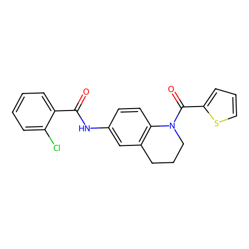 2-chloro-N-[1-(thiophene-2-carbonyl)-3,4-dihydro-2H-quinolin-6-yl]benzamide structure