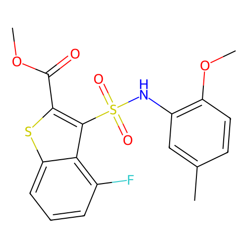 methyl 4-fluoro-3-[(2-methoxy-5-methylphenyl)sulfamoyl]-1-benzothiophene-2-carboxylate structure