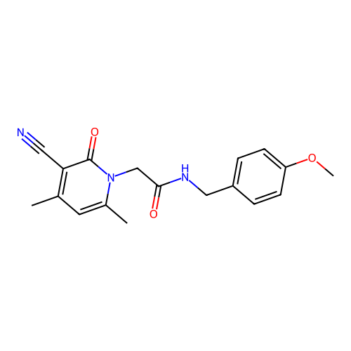 2-(3-cyano-4,6-dimethyl-2-oxopyridin-1(2H)-yl)-N-(4-methoxybenzyl)acetamide structure