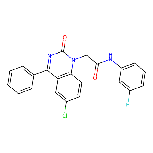 2-(6-chloro-2-oxo-4-phenylquinazolin-1-yl)-N-(3-fluorophenyl)acetamide structure