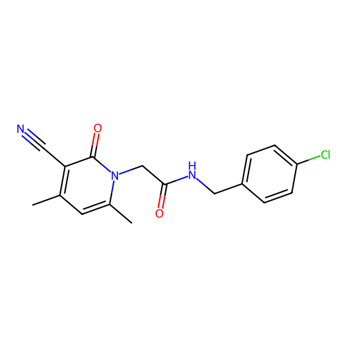 N-[(4-chlorophenyl)methyl]-2-(3-cyano-4,6-dimethyl-2-oxo-1,2-dihydropyridin-1-yl)acetamide structure