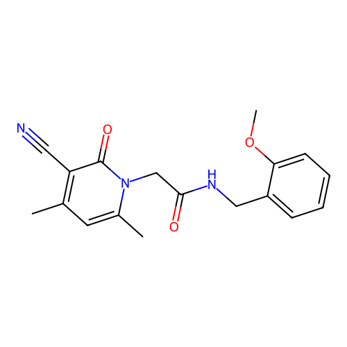 2-(3-cyano-4,6-dimethyl-2-oxopyridin-1(2H)-yl)-N-(2-methoxybenzyl)acetamide structure