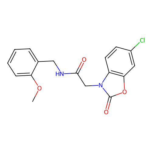 2-(6-chloro-2-oxo-1,3-benzoxazol-3(2H)-yl)-N-(2-methoxybenzyl)acetamide structure
