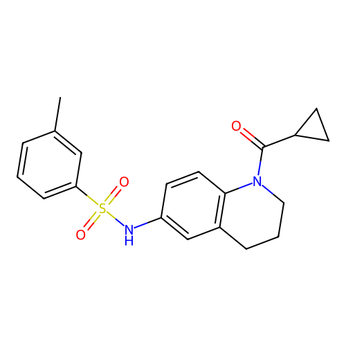 N-(1-cyclopropanecarbonyl-1,2,3,4-tetrahydroquinolin-6-yl)-3-methylbenzene-1-sulfonamide structure
